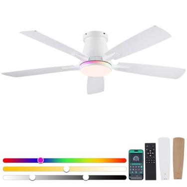 Imagem de Surtime Ventiladores De Teto 52" Com Luzes Rgb - Ventilador Perfil Baixo Controle Remoto/Aplicativo, Montagem Embutida, Dc Reversível, Led Regulável Para Quarto, Uso Em Pátios Internos/Externos (Bra