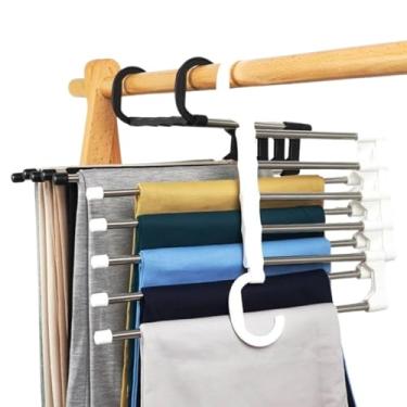 Imagem de Cabide Para Calça Multifuncional Organizador Retrátil 5 Em 1 Aço Inox