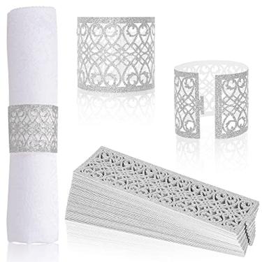 Imagem de NPKRRSK 100 Peças De Anéis Guardanapo, Suporte Papel Brilhante, Faixas Descartáveis Para Decoração Mesa Jantar E Festa Casamento (Prata)