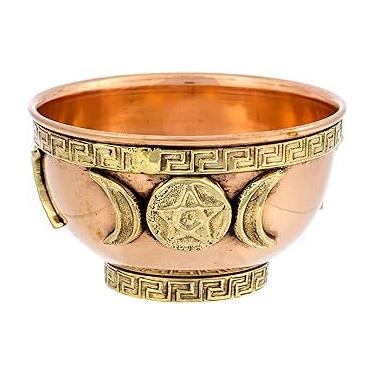 Imagem de XTRENDY Tigela De Cobre Para Oferendas Tripla Lua, 3", Ótima Uso Em Altares, Queimador Incenso Ritual, Defumação, Decoração E Defumação -