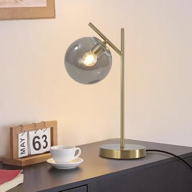 Imagem de Fulesi Luminária De Mesa Meados Do Século, Globo Vidro, Com Abajur Cinza, Dourado, Moderno, Para Quarto, Sala Estar, Estudo