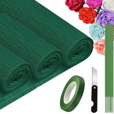 Imagem de VNAKER Rolo De Papel Crepom (24 Cm X 2,4 M/3 Rolos), Conjunto Grosso Multicolorido, Branco, Preto, Verde, Rosa Etc. Para Decoração Festa Aniversário, Casamento E Artesanato Faça Você Mesmo (Verde Es