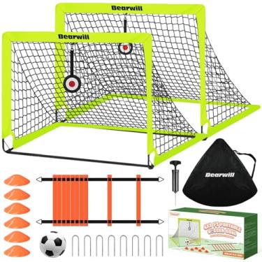 Imagem de Bearwill Balizas De Futebol, Infantis Para Quintal, Conjunto Com 2, Rede Dobrável Portátil 1,2 X 0,9 M, Equipamento Treinamento Bola, Escada, Cones, Alvos