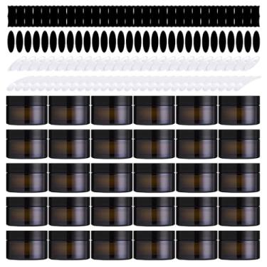 Imagem de Yauhar Kit Sortido De Potes Vidro Âmbar 120 Peças E 50 G Com Forro Interno Tampa Preta, Colheres Etiquetas Em Branco Para Armazenar Esfoliante Labial, Loção, Manteiga Sais Banho