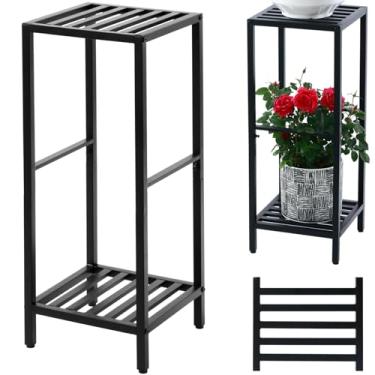 Imagem de Party Zealot Suporte Alto De Metal Quadrado Para Plantas 2 Níveis, 31", Vasos Flores Moderno E Resistente Sala Estar Interna, Mesa Lateral Canto, Pátio Externo, Jardim Sacada, Preto