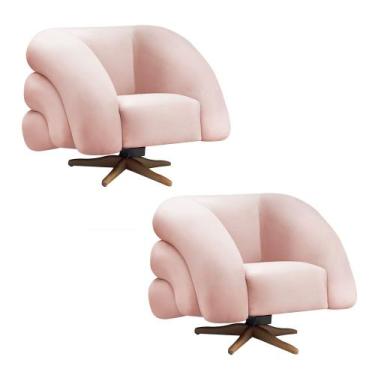 Imagem de Poltrona Giratória Orgânica com Balanço kit 2 Tana Bouclê Rosê E03 - D
