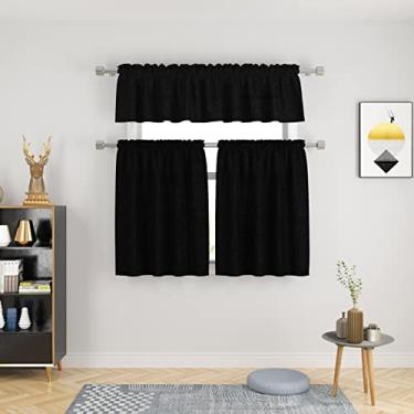 Imagem de UPOPO Conjunto de cortinas pretas de 3 peças e saia cortina de janela de cozinha sobre a pia caravana pequena cortina de banheiro curta meia janela café cortinas porão haste bolso 137.2 cm x 45.7 cm