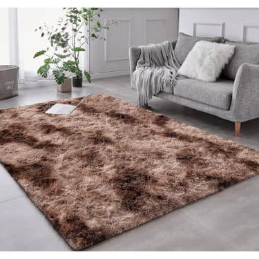 Imagem de Tapete Sala Felpudo Peludo Mesclado Marrom 100 X 120 Cm