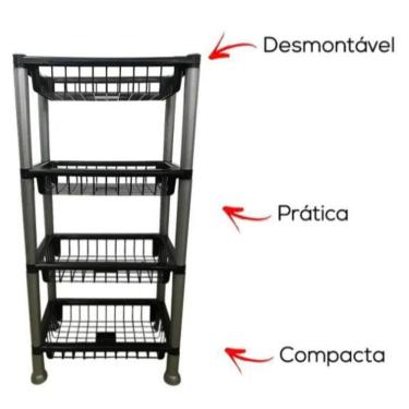 Imagem de Organizador Fruteira 4 Andares Preta Cinza Empilhável