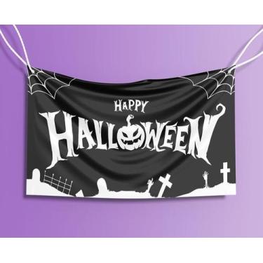 Imagem de Bandeira Decorativa Happy Halloween PRETO Dia Das Bruxas 80cmx140cm Te
