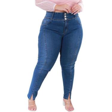 Imagem de Calça Plus Size Feminino Jeans Cós Largo 3 Botões Estonado Claro - Kir