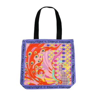 Imagem de Bolsa de lona pavão, com fivela magnética e bolso interno, bolsa de ombro reutilizável para férias casuais, compras, trabalho, academia