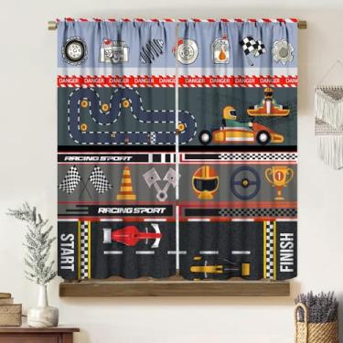 Imagem de Cortinas de carro de corrida Kdis, desenho animado divertido com tema de estradas de trânsito, blackout com bolso para varão, tratamentos de janela, cortinas para quarto, sala de estar, cozinha