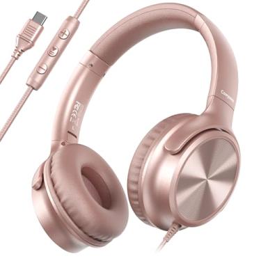 Imagem de Cowyawn Fones de ouvido USB C com fio, fones de ouvido com fio USB C com microfone, controle de volume, som estéreo HD, fones de ouvido USB tipo C dobráveis para adultos/adolescentes/Chromebook/laptop