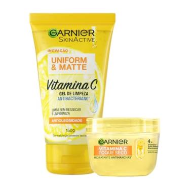 Imagem de Garnier Uniform & Matte, Kit Skincare Gel de Limpeza e Hidratante com Vitamina C, Ação Antioleosidade e Uniformizadora, para uma Pele Iluminada e Hidratada, 85 e 150g