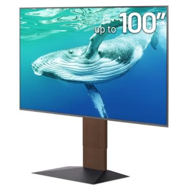 Imagem de WALL V4 | Suporte de TV de piso raso elegante para extragrande de 50 a 100 polegadas | Nogueira | para telas grandes | sala de estar e quarto, economia de espaço, montagem ajustável, sem furadeira