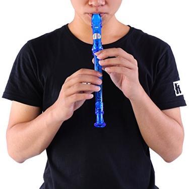 Imagem de aqxreight Plástico Recorder Translúcido de Descendente Translúcido de 8 Buracos para Crianças Practice Adotado. jogadores. gravador. pode. bom. buraco. Descante. livre. 4. Design. Incisão .. (Azul)