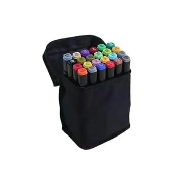 Imagem de Canetinha Ponta Dupla para Colorir Kit Estojo de Canetas Escolar Marcador Coloridas Permanente Duas Pontas 24 peças - (48 Cores Vibrantes)