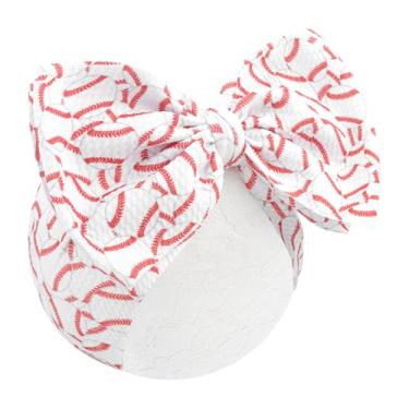 Imagem de ONENINEDREAM Arco de cabelo de beisebol para bebês meninas recém-nascidas, acessórios de softball, laços brancos para roupas de bebê de beisebol