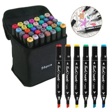 Imagem de Kit Canetinha 36 Cores Com Estojo Canetas Marcador Ponta Dupla - Kit C