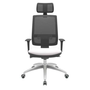 Imagem de Cadeira Office Brizza Tela Preta Com Encosto Assento Vinil Branco Auto