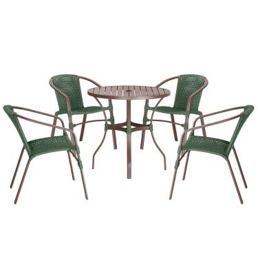 Imagem de 04 Cadeiras Floripa E Mesa Roma 100cm Marrom Trama Verde