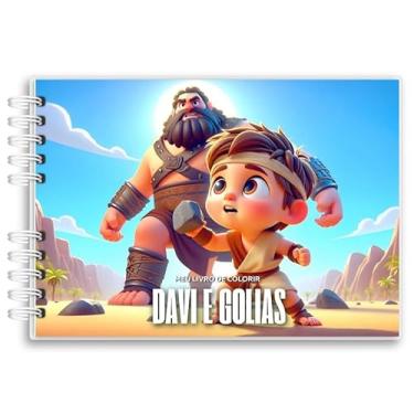Imagem de Livro De Colorir Davi e Golias Capa Holográfica 50 Desenhos Folha Grossa Capa Dura Wire-o A5 histórias bíblicas