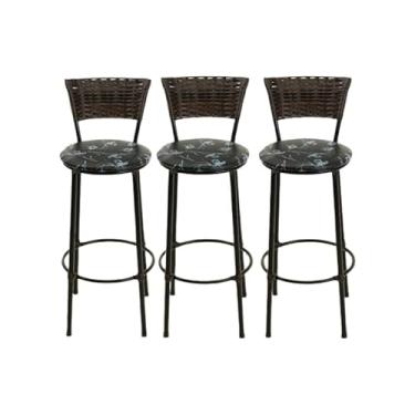 Imagem de kit 3 banquetas alta junco argila marrom escuro cozinha bancada balcão bares área gourmet (3.bq.alta.argila/pre.flo)
