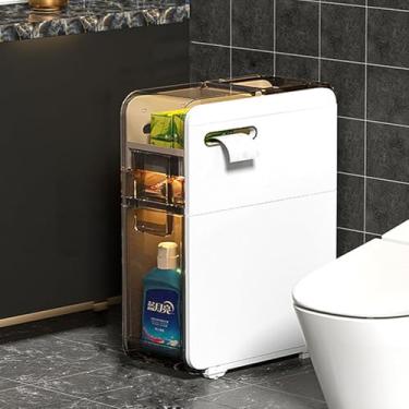 Imagem de Armário De Armazenamento De Piso De Banheiro De Grande Capacidade Slim Armário De Armazenamento De Banheiro, Armário De Armazenamento De Pé Com Gavetas Transparentes E Rodízi, A, 2-Tier