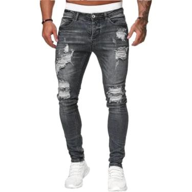 Imagem de Calças De Moletom Masculinas Sexy Hole Jeans Calças Outono Masculino Rasgado Skinny Stretch Calças Slim Biker Blue Pencil Pants, Image Color22, M