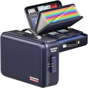 Imagem de BigPonPon Caixa de documentos à prova de fogo, capa rígida, altamente resistente a chamas, à prova de fogo, organizador de arquivos à prova d'água com trava, seguro para incêndio portátil para