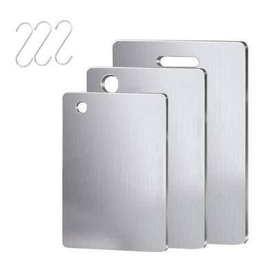 Imagem de Tábua de cortar, tábuas de corte para cozinha, pacote com 3 tábuas de corte dupla face de grau alimentício para cortar carnes, frutas e legumes (conjunto de 3 peças P/M/G)