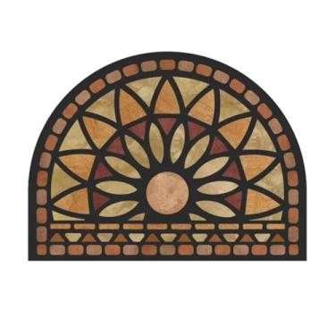 Imagem de Tapete de porta meio redondo – Tapete de entrada para caçador de sujeira, raspador de sapatos interno/externo de perfil baixo, capacho lavável antiderrapante para porta da frente e varanda (disco