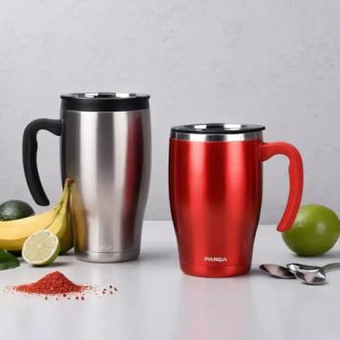 Imagem de Caneca Térmica Parede Dupla em Aço Inox Vermelha 500ml com Canudo - Estilo Texturizado