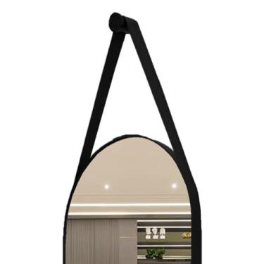 Imagem de 76 * 43cm Espelho Banheiro Oval Decorativo Com Alça De Couro Espelho Para Banheiro Organico Espelho De Parede Decorativo Para Sala(Preto)