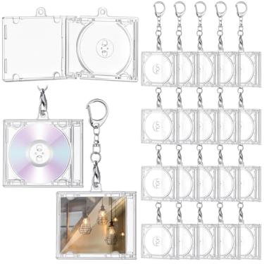 Imagem de Misdary 20 peças mini porta-CDs, porta-chaves, álbuns, plástico, pingente de chave em forma de jogador, capas de DVD em branco, chaveiro de joia de CD transparente para decoração de pendurar