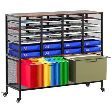 Imagem de EasyPAG Carrinho de arquivo com 24 classificadores, suporte de pasta de arquivos para pastas de tamanho carta/ofício, organizador de arquivos de mesa móvel para escritório, casa, sala de aula, preto