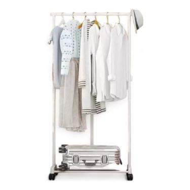 Imagem de Arara de Roupas Multiuso com Prateleira, 123x59x35cm, Preto e Branco