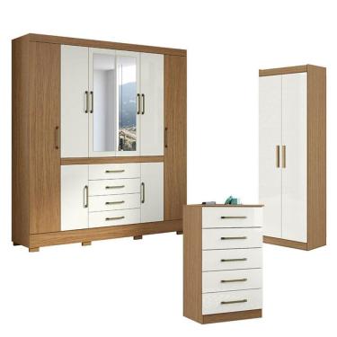 Imagem de Guarda Roupa Casal Nápole 2045149 e Armário Multiuso 2000191 e Cômoda 2014140 Atacama Off White - Aramóveis