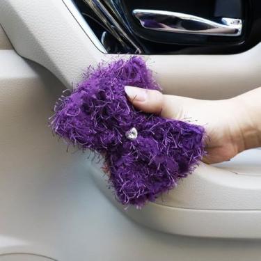 Imagem de MINGZAIQIPEI Conjunto fofo de 2 peças com diamantes de renda de pelúcia capa de alça de carro, luvas de aderência de carro, capa de puxador de porta interna, protetor de alça acessórios interiores