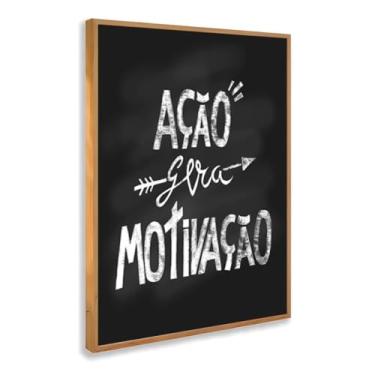 Imagem de Quadro Decorativo Ação Gera Motivação Frase Inspiradora Preto Branco Estilo Quadro Giz Parede Escritório Com Moldura