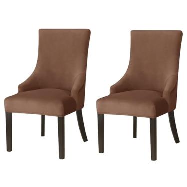 Imagem de 2pcs Wingback Dining Chair Covers, Velvet Stretch Chair Cover, Reusable Protector Arm Dining Chair For Dining Room Banquet Home Party Decor(Dark Curry)