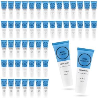 Imagem de RSQAZQ 100 peças de sabonete líquido corporal tamanho viagem, embalado individualmente, 28,3 g, mini gel de banho - artigos de higiene de limpeza nutritivos para homens e mulheres, ideal para hotéis