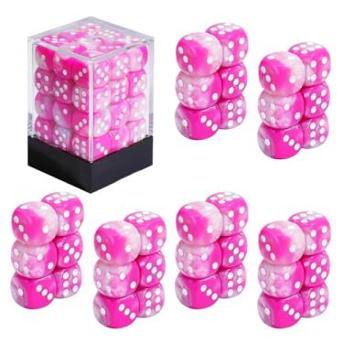 Imagem de SIXPOINTS 36Pcs 12mm/0.47inch Mini Dice Set,Colours D6 Game Dice Set, 6 Sided Standard Dices for MTG,DND,Yahtzee, Bunco or Teaching Math Board Game,with Portable Plastic Box (Pink White Swirl)