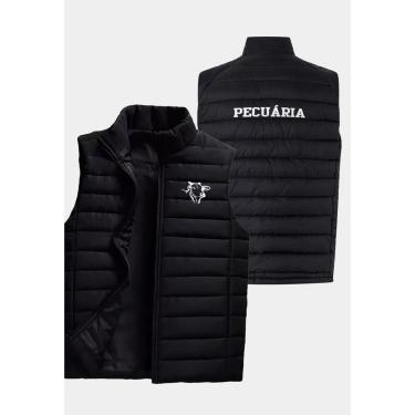 Imagem de Colete Puffer Bordado Pecuária com Bolsos e Capuz Removível Masculino-Masculino