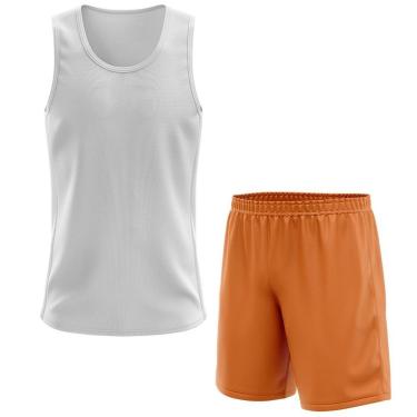 Imagem de Kit Calção Short Futebol Basquete Laranja + Regata Masculina Lisa Básica Dry-Masculino