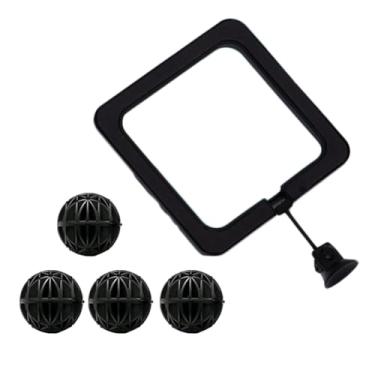 Imagem de YXQ Acessórios para tanque de tartaruga, anel de alimentação de tartaruga quadrado preto para tanque de peixes e conjunto de 4 bolas nitrificantes, suporte de comida de peixe flutuante e brinquedos