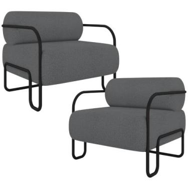 Imagem de Kit 02 Poltronas Decorativa Pés Industrial Moscou K01 Bouclê Cinza - L