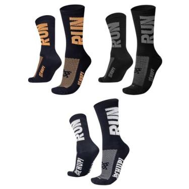 Imagem de Kit 3 Pares Meia HUPI RUN Corrida Esportiva 36-42 Cano Médio, Preto, 3
