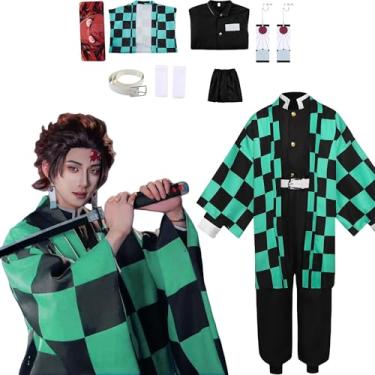 Imagem de CHENYIZDQ Tanjirouu Fantasia Cosplay Fantasma Kill Team Cosplay Verde Grade Casaco Adulto Conjunto Completo Fantasia Festa de Halloween, Verde, G